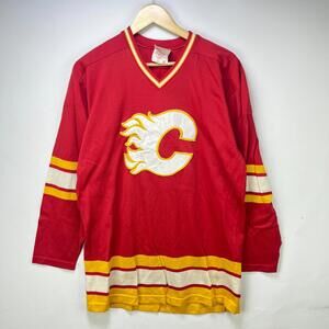 Vintage 80s Calgary Flames Hockey Jersey Medium Carey Wilson